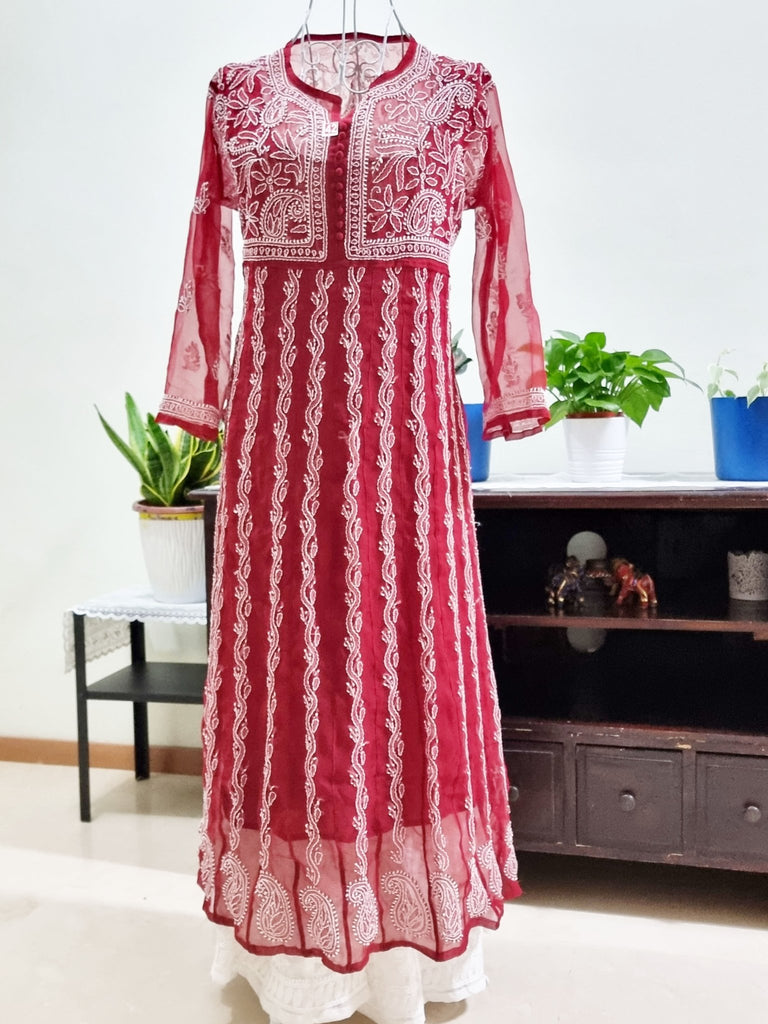 Lavender Georgette Chikankari Anarkali - TheChikanLabel | Lucknow  Chikankari Kurtis & Suits
